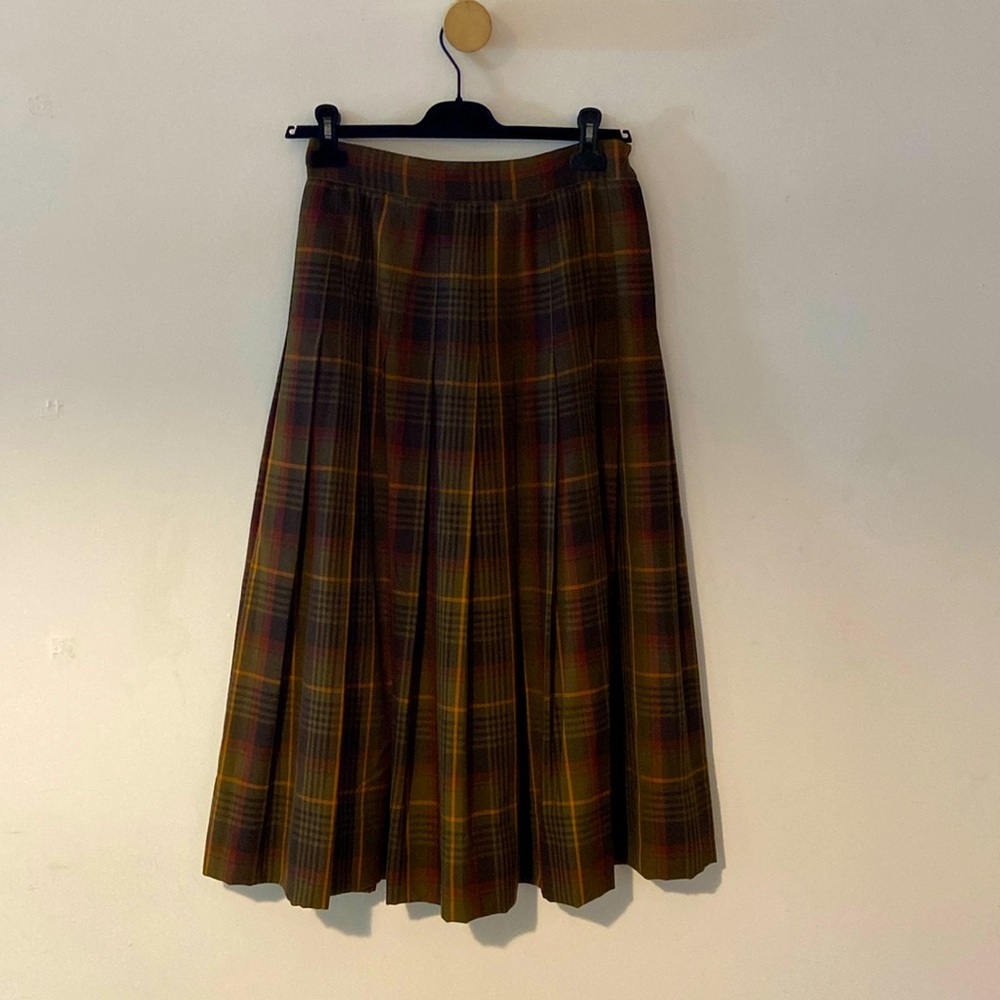 Vintage 1980s Christian Dior Wool Plaid Midi Skirt